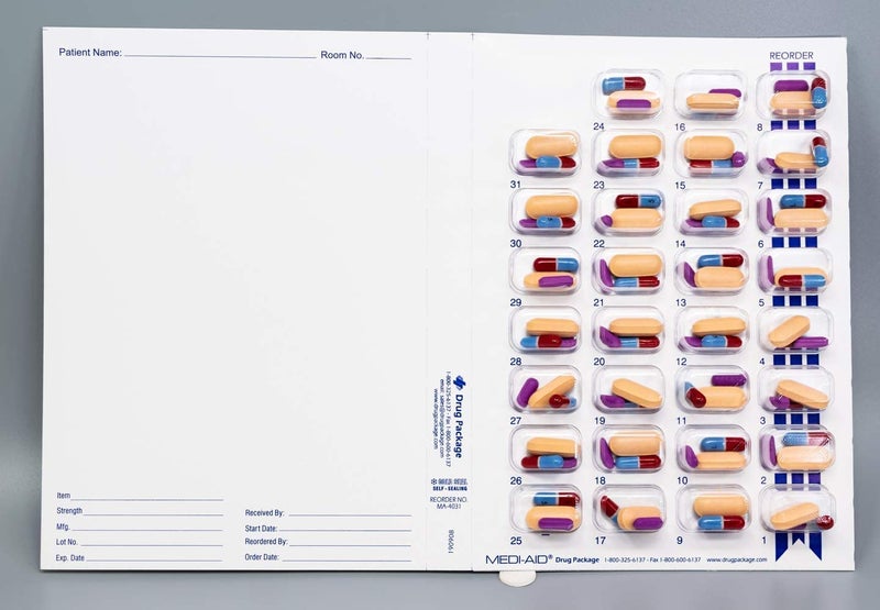 pill thing Monthly XL Cold Seal Medication Blister Pack System Cards for Pills -One Piece Unit Dose Tri-Fold Booklet, Easy No Extra Equipment Needed, Just Fill and Seal (31 Day Monthly - 6 Pack) - Image 2